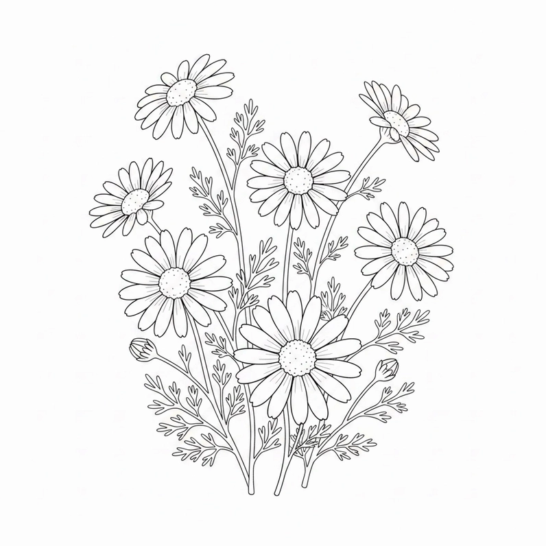 Hình hoa cúc đơn giản dễ tô màu cho bé