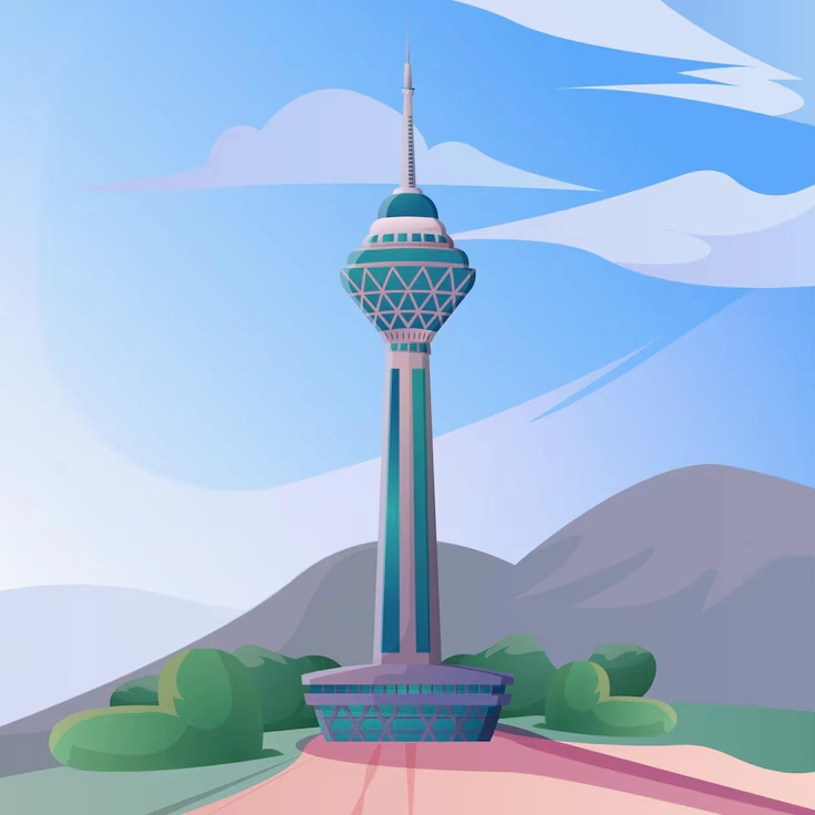 Hình minh họa đồ họa 2D mô phỏng lại hình dáng ngọn tháp