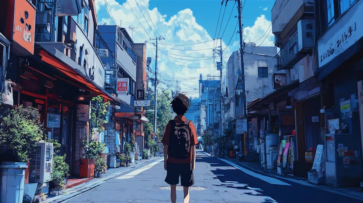 Hình minh họa thành phố anime góc nhìn khác