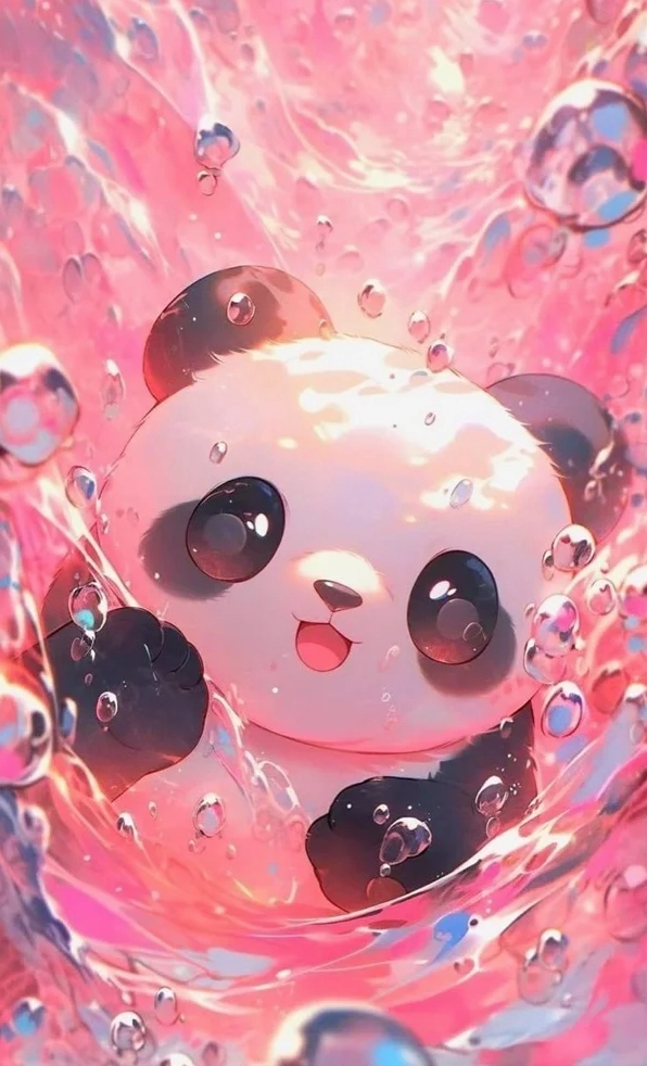 Hình nền gấu trúc chibi xanh mát và yên bình