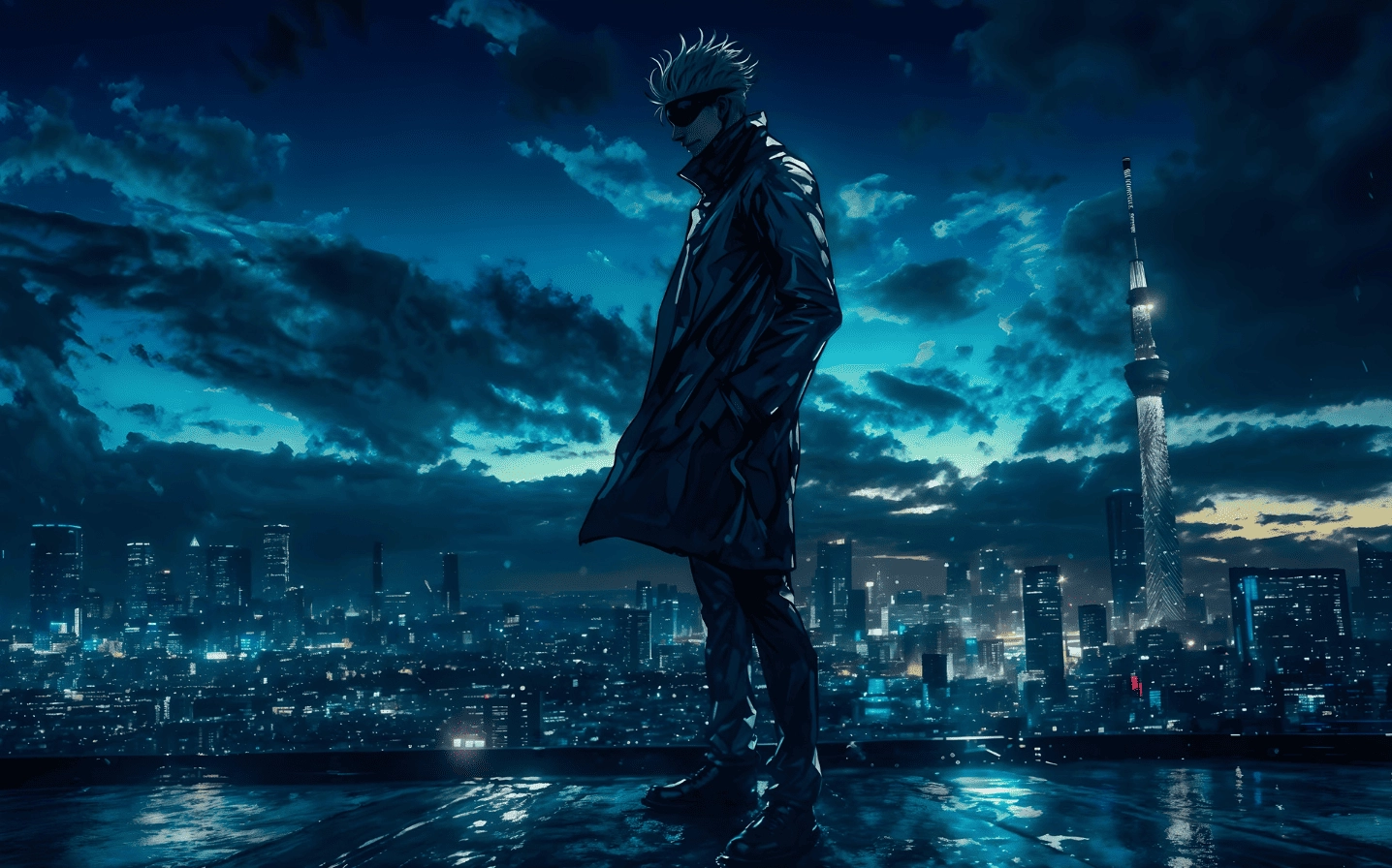 Hình nền Satoru Gojo đứng giữa màn đêm tĩnh lặng