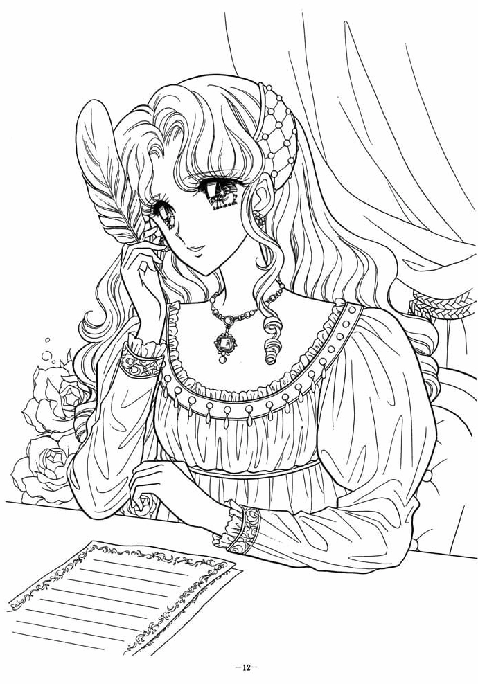 Hình tô màu công chúa anime lộng lẫy trong chiếc váy hoa