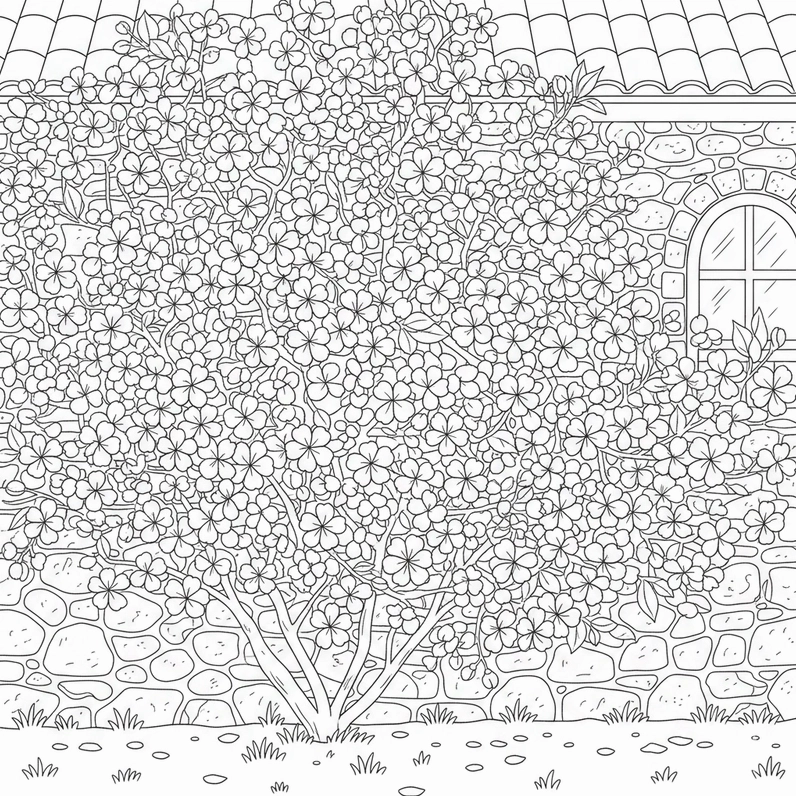 Hình tô màu hoa đào đơn giản dễ phối màu sắc