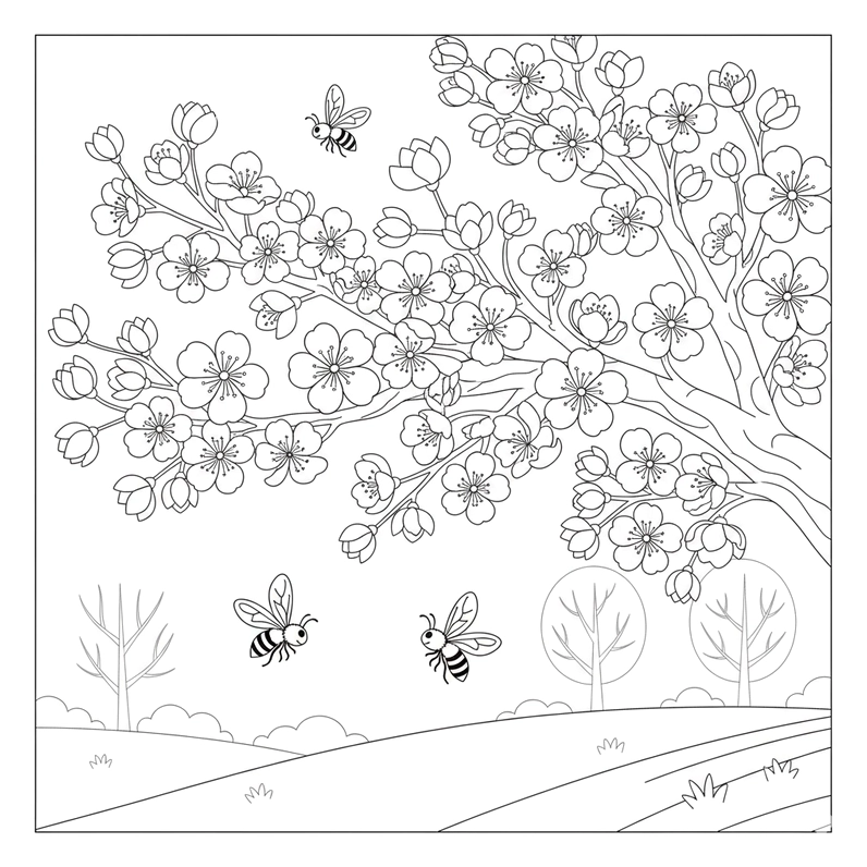 Hình tô màu hoa đào dùng cho sinh hoạt lớp mẫu giáo