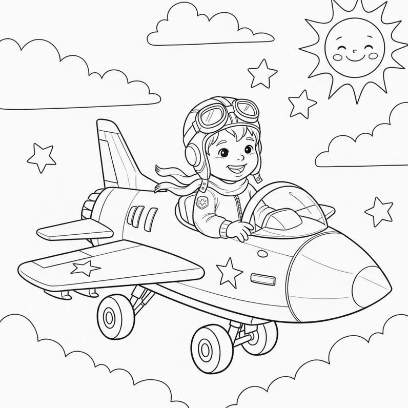 Hình tô màu máy bay quân sự đang làm nhiệm vụ bay tuần tra