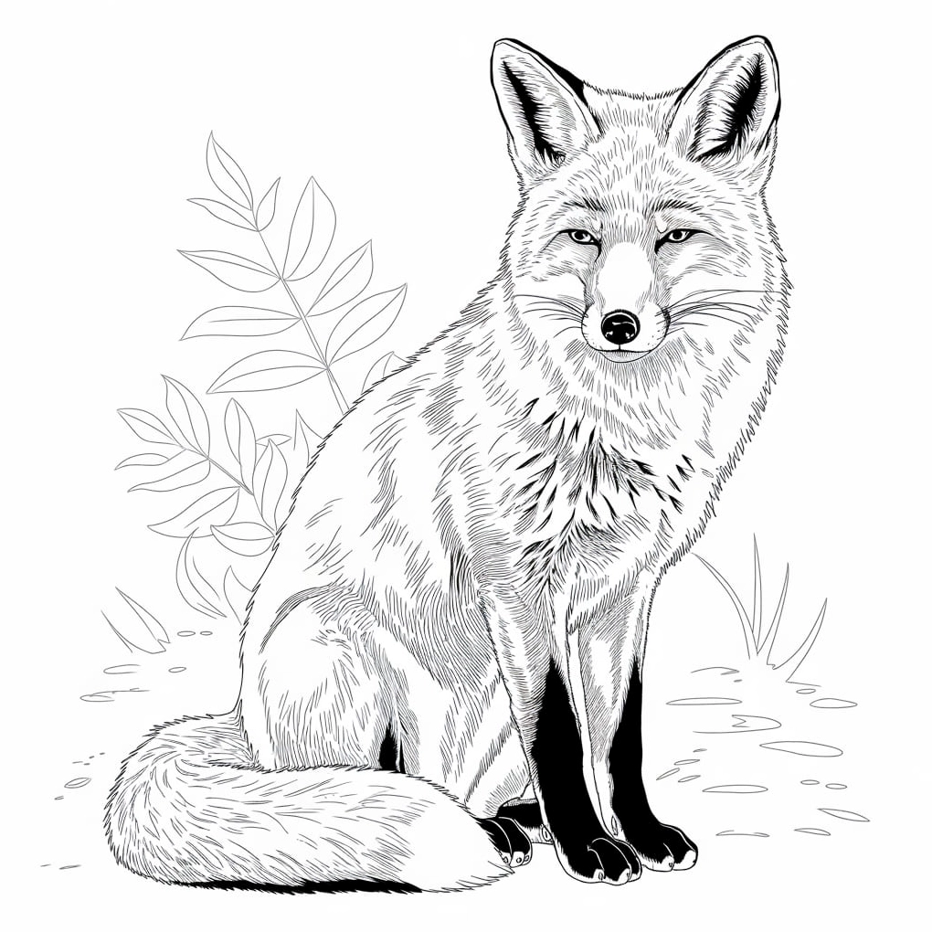 hình tranh tô màu con cáo đang ngồi ngoan