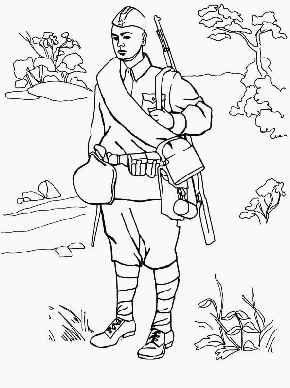 Hình vẽ chú bộ đội đơn giản cho bé tập tô màu