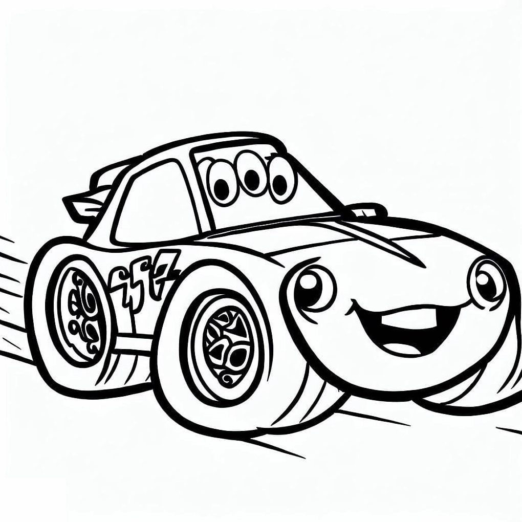 Hình vẽ ô tô xe đua tốc độ ngộ nghĩnh dễ thương cho bé tô màu