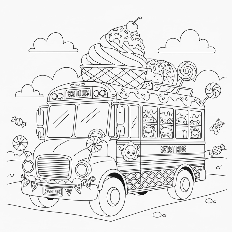 Hình Xe Khách tô màu đầy màu sắc