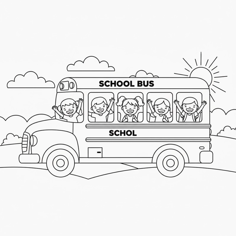 Hình Xe Khách tô màu giúp rèn kỹ năng