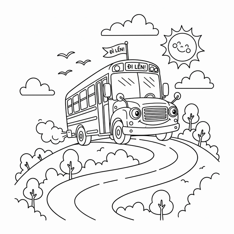 Hình Xe Khách tô màu vui nhộn cho bé