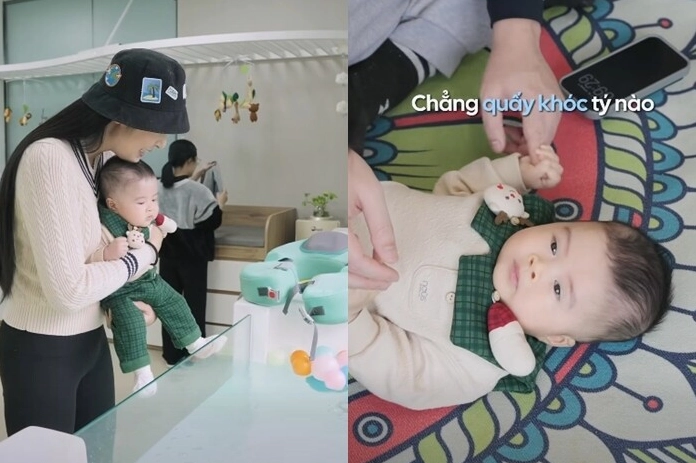 Khoảnh khắc ngọc hân hoa hậu 2010 chăm sóc con trai cưng