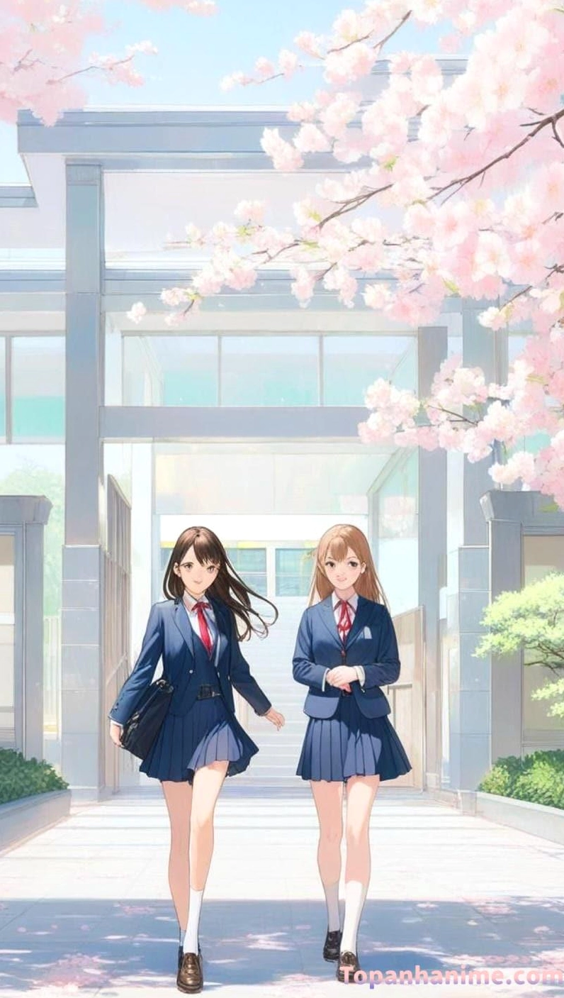 Khoảnh khắc nhẹ nhàng của nữ sinh dưới tán cây hoa anh đào