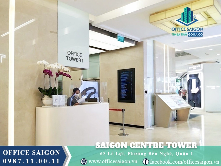 Khu vực quầy lễ tân sang trọng của tòa nhà Saigon Centre Lê Lợi