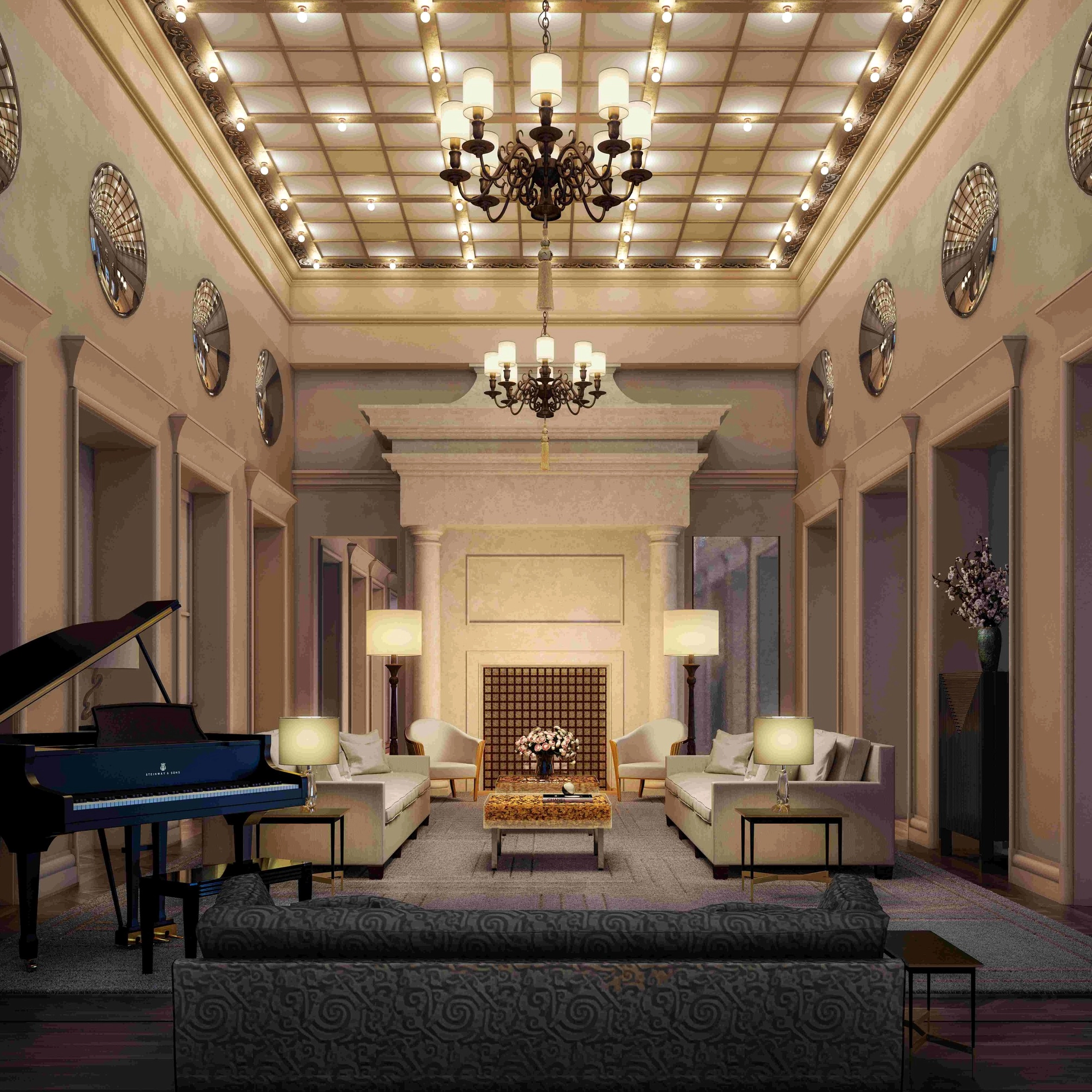 Khu vực thư giãn với ghế sofa bọc da