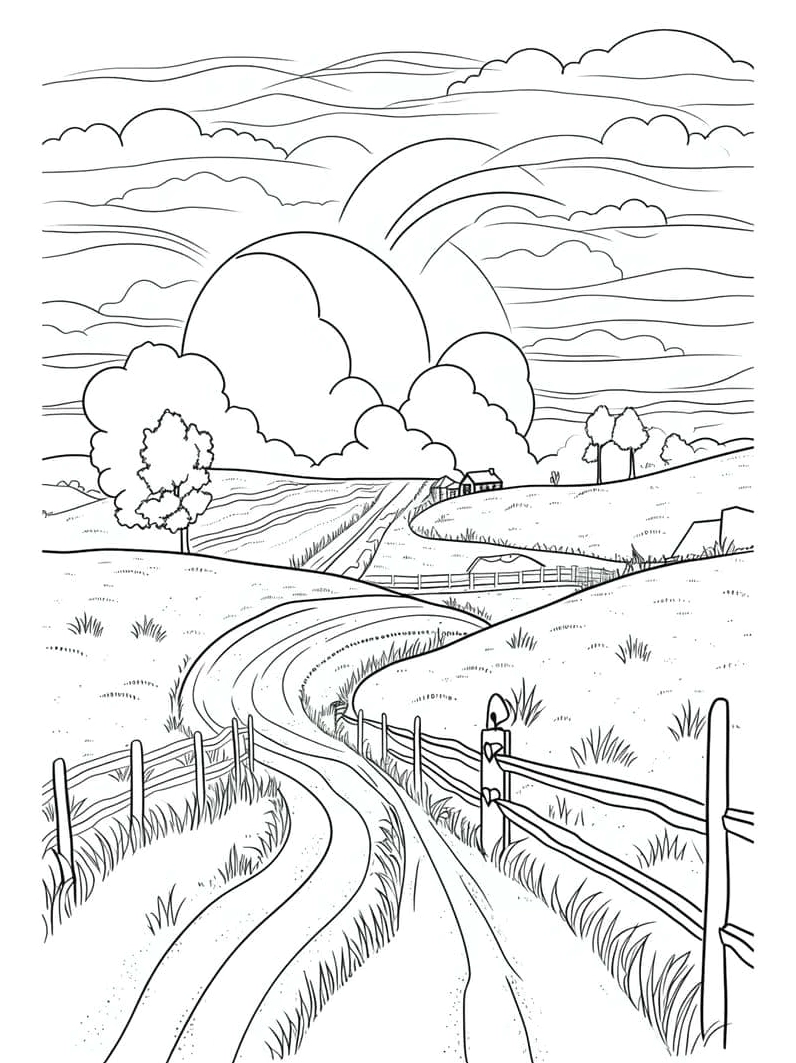 làng quê tranh tô màu phong cảnh quê hương mộc mạc