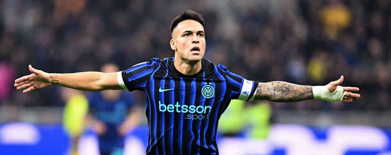 Lautaro Martinez celebrates opening the scoring for Inter Milan against Lazio.