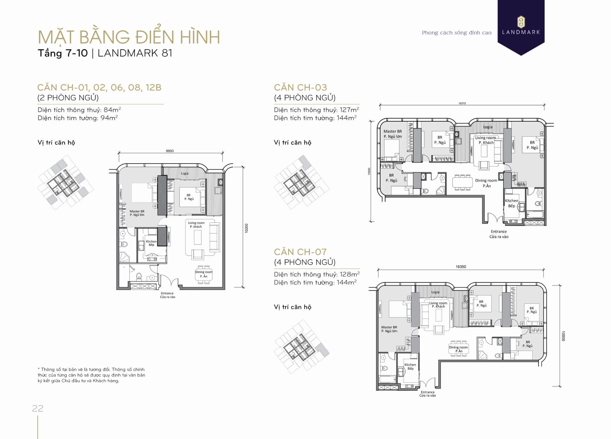 Layout các căn hộ tiêu biểu từ tầng 7 đến 10