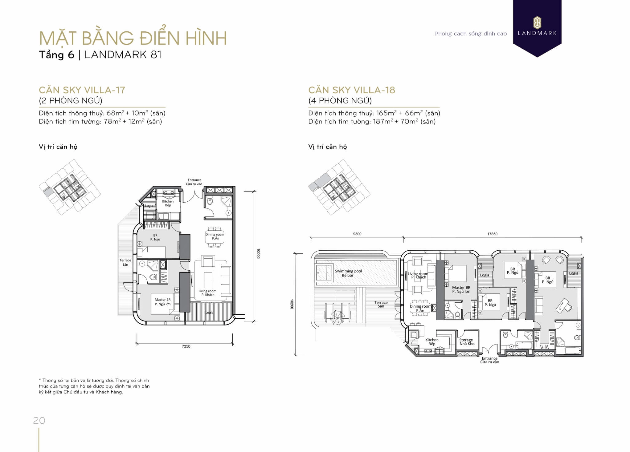 Layout căn hộ Sky Villa siêu sang tại tầng 6