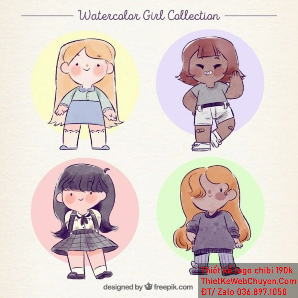 Mẫu logo Chibi bé gái đáng yêu sẽ tạo ra sự gần gũi và thân thiện với khách hàng của bạn