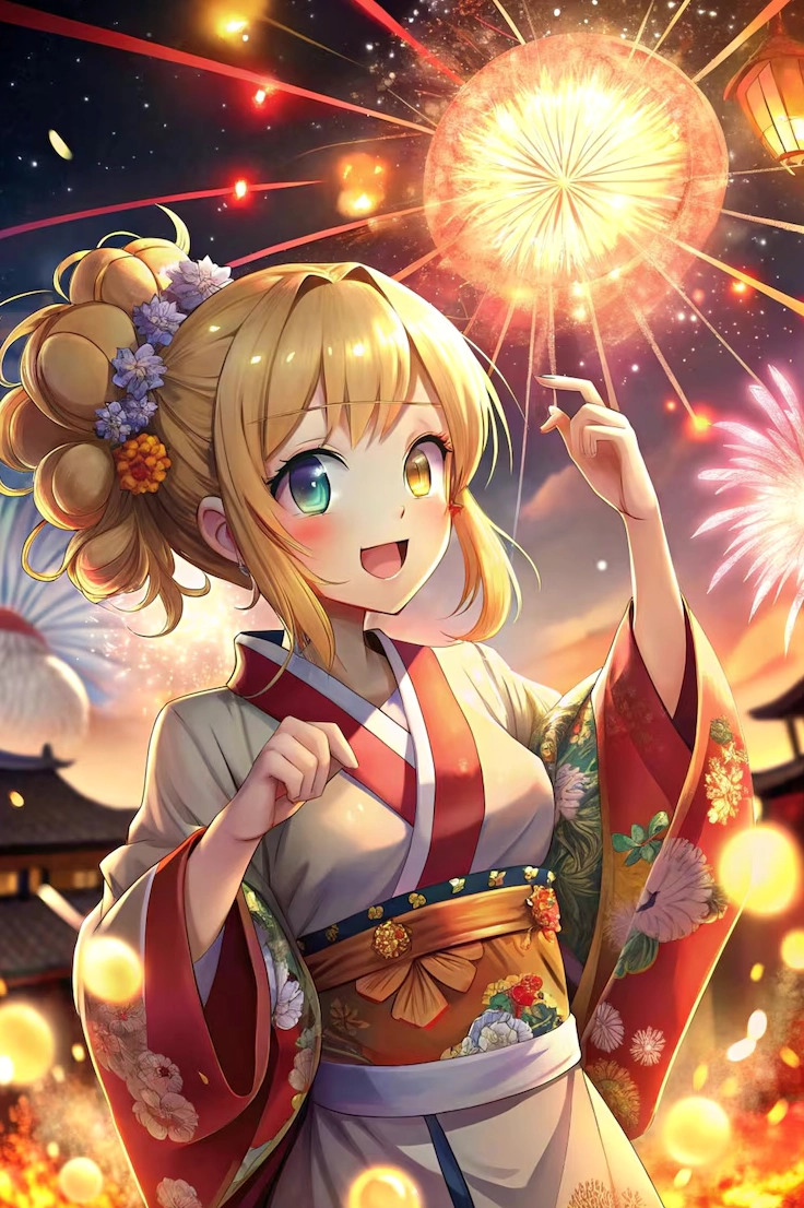 Minh họa cảnh năm mới với cô gái anime