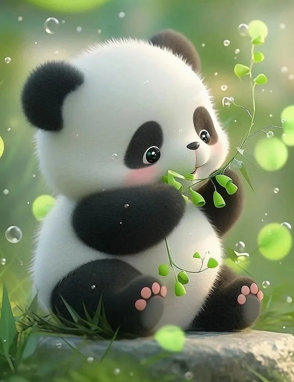 Một chú gấu trúc bước ra từ thế giới hoạt hình với nét vẽ cute phô mai que