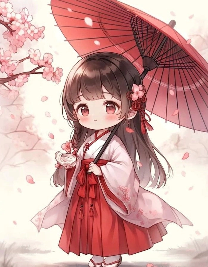 Ngộ nghĩnh hình chibi cute dễ vẽ nữ với nụ cười tươi sáng