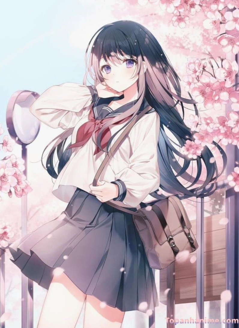 Nhân vật anime học sinh mỉm cười rạng rỡ chào đón ngày mới