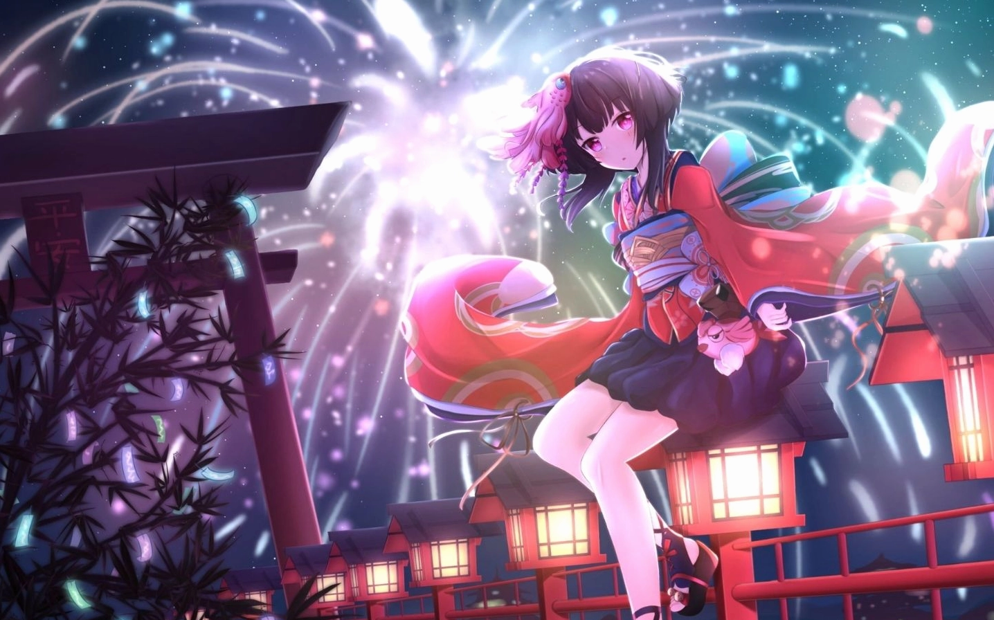 Nhân vật anime nữ đáng yêu cute trong phục trang kimono