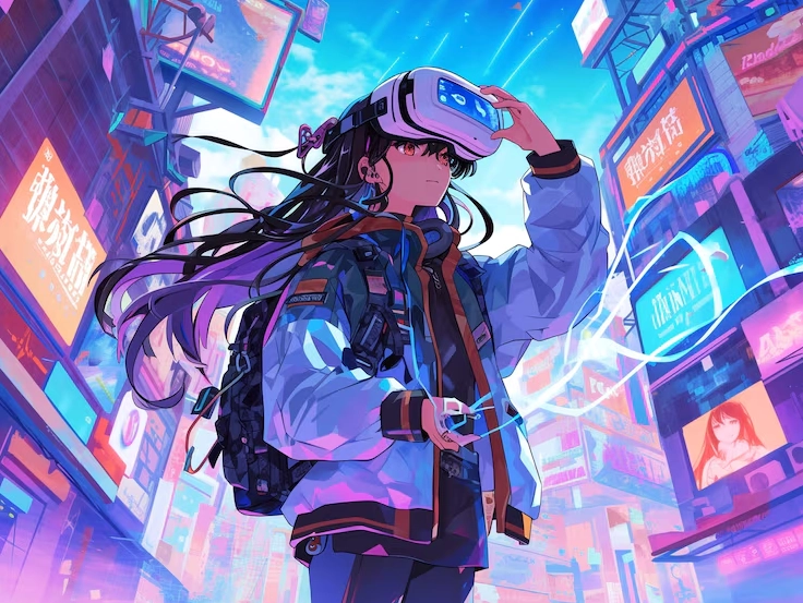 Nhân vật anime sử dụng kính thực tế ảo trong metaverse