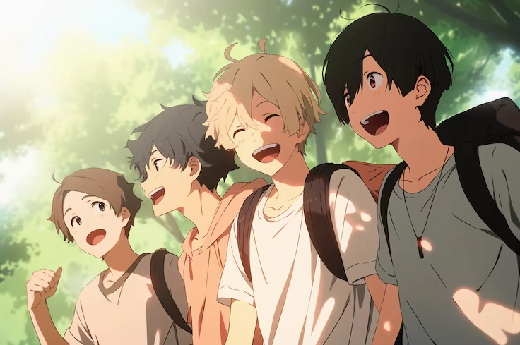 Nhóm nam sinh anime đang vui vẻ tận hưởng tình bạn