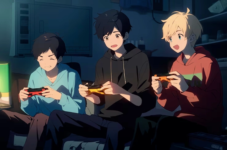 Nhóm nam sinh phong cách anime tận hưởng tình bạn