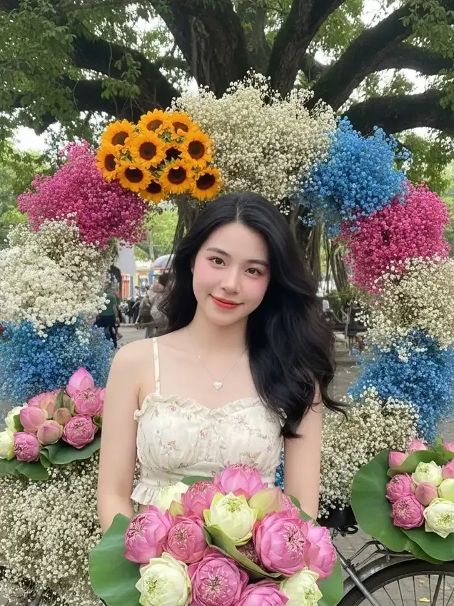 Nụ cười tỏa nắng của cô gái trẻ dưới tán cây xanh mát mẻ