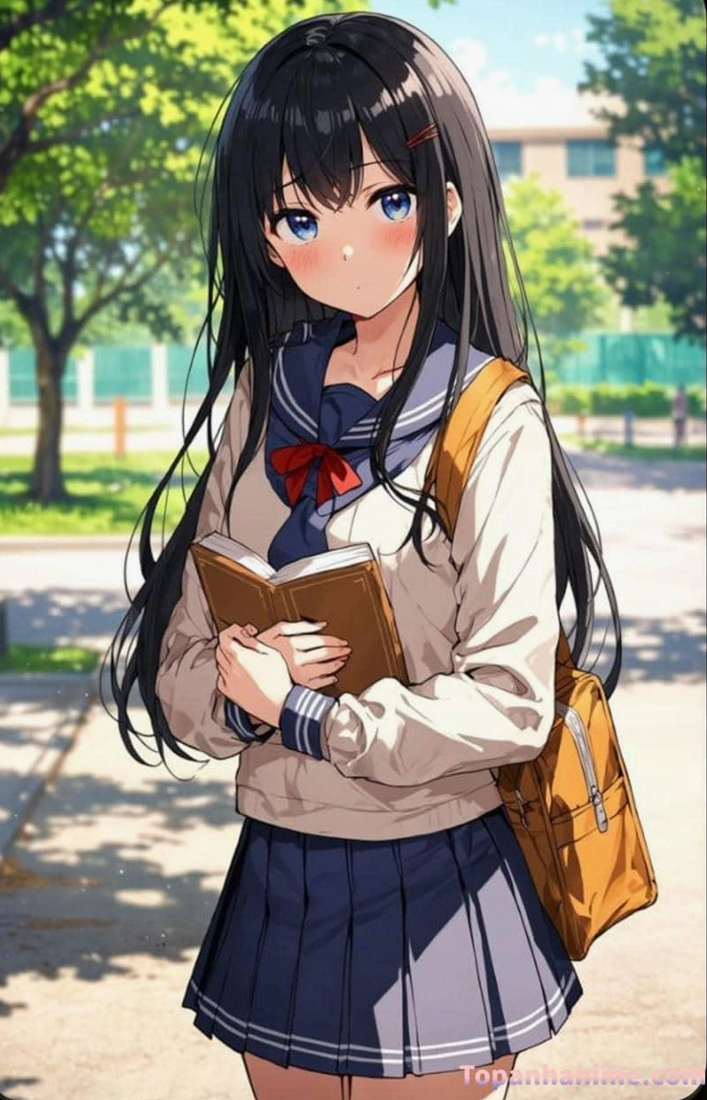 Nữ sinh anime tóc dài thướt tha tung bay trong làn gió mỏng