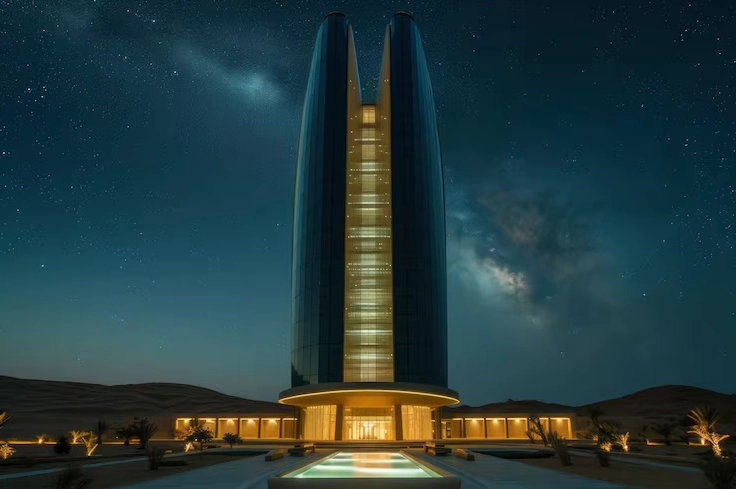 Sự hòa quyện hoàn hảo giữa tòa nhà tương lai và cảnh quan sa mạc hoang vu