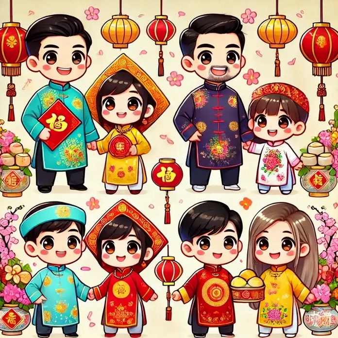 Tải về ngay hình nền tết chibi cho điện thoại