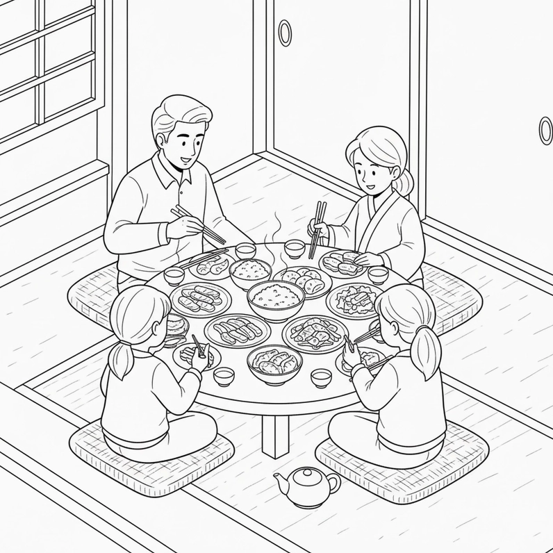 Tô màu bữa cơm gia đình giản dị và vui tươi mang lại năng lượng tích cực