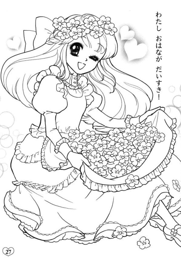 Tô màu bức tranh công chúa anime vui vẻ hạnh phúc