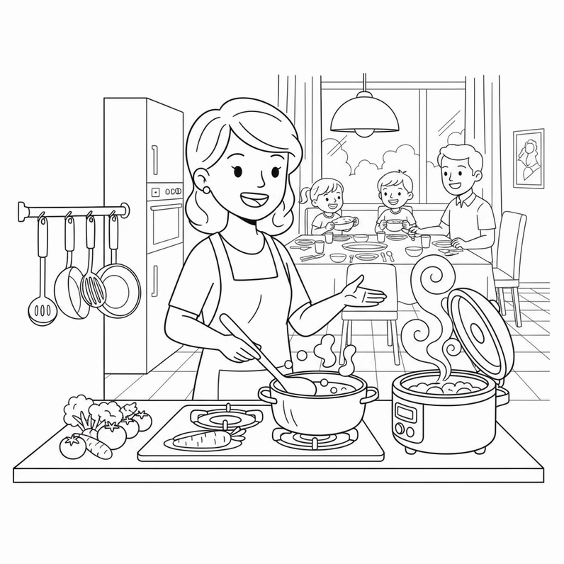 Tô màu cảnh bữa cơm gia đình hạnh phúc trọn vẹn yêu thương