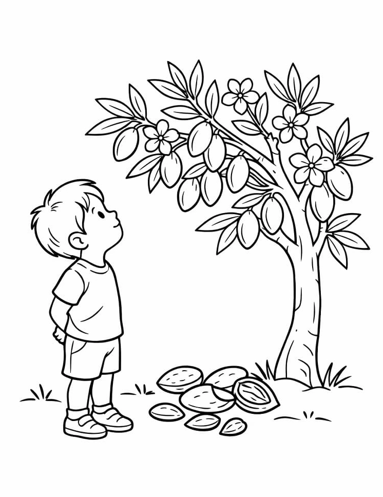 Tô màu cậu bé và cây bàng rợp bóng mát