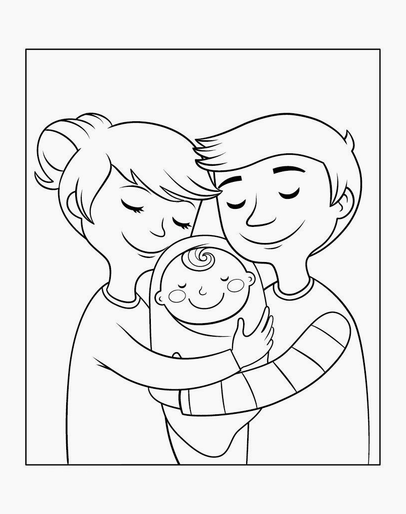 Tô màu tranh tô màu gia đình 3 người ảnh chân dung