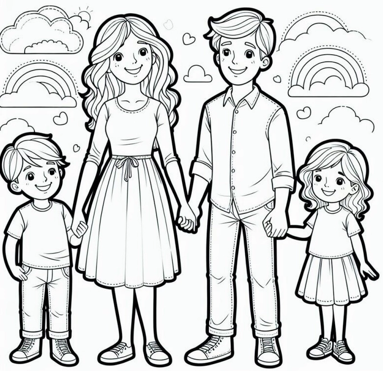 Tô màu tranh tô màu gia đình 3 người dạy bé biết yêu thương