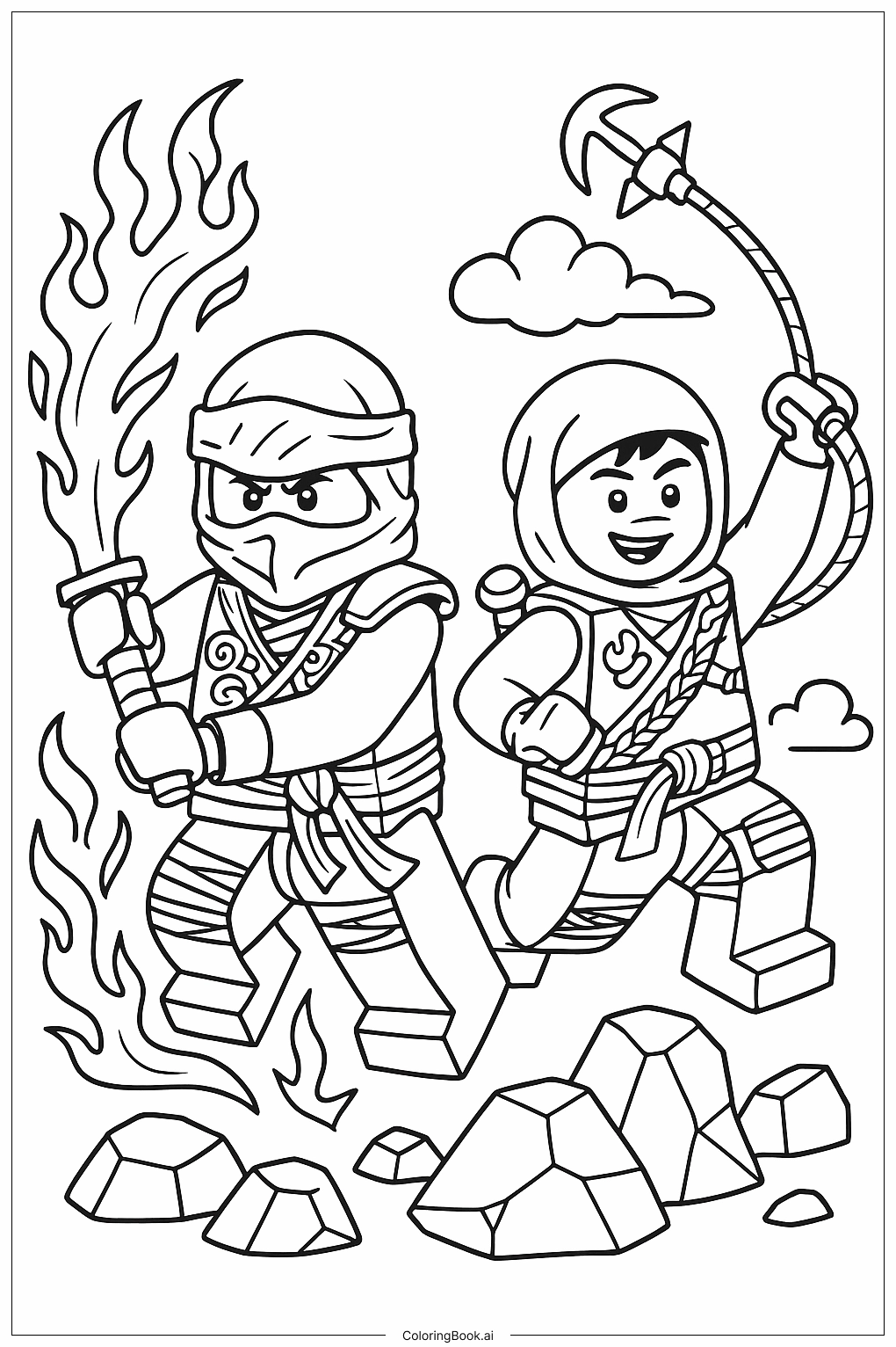 Trang tô màu Ninjago Rồng Thức Tỉnh Lloyd Và Arin