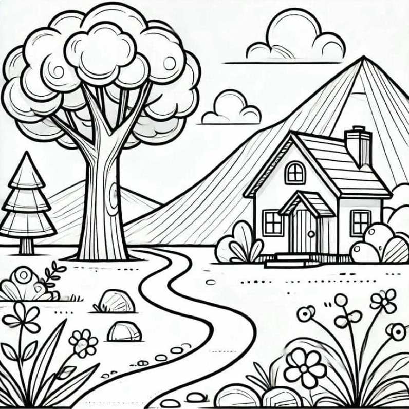 tranh phong cảnh tô màu hấp dẫn