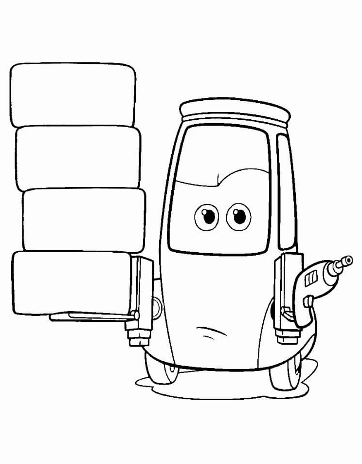 Tranh tô màu anh chàng Guido nhỏ bé đang bê lốp xe