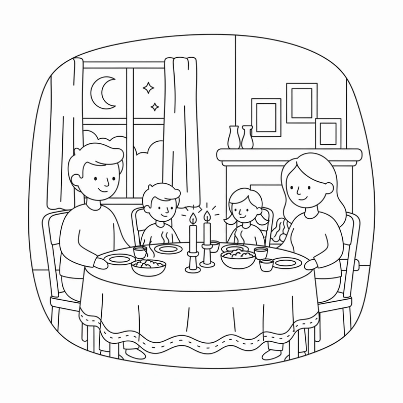 Tranh tô màu bữa cơm gia đình ấm áp cho bé rèn luyện tư duy