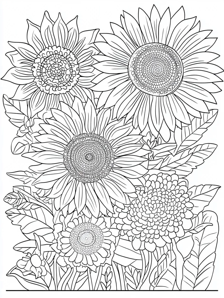 tranh tô màu bụi hoa hướng dương rất đẹp