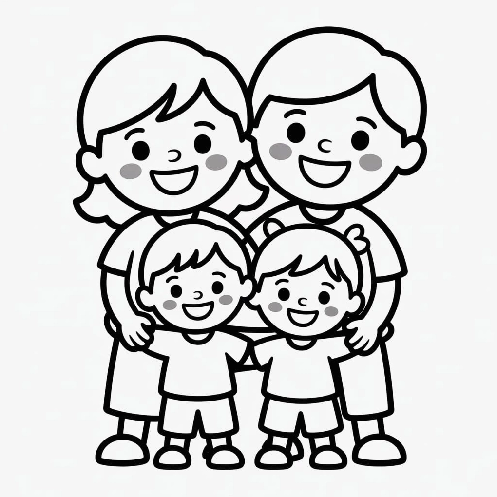 Tranh tô màu cả gia đình cười rạng rỡ hạnh phúc