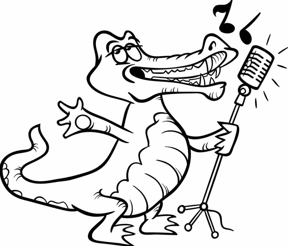 Tranh tô màu cá sấu đang hát líu lo