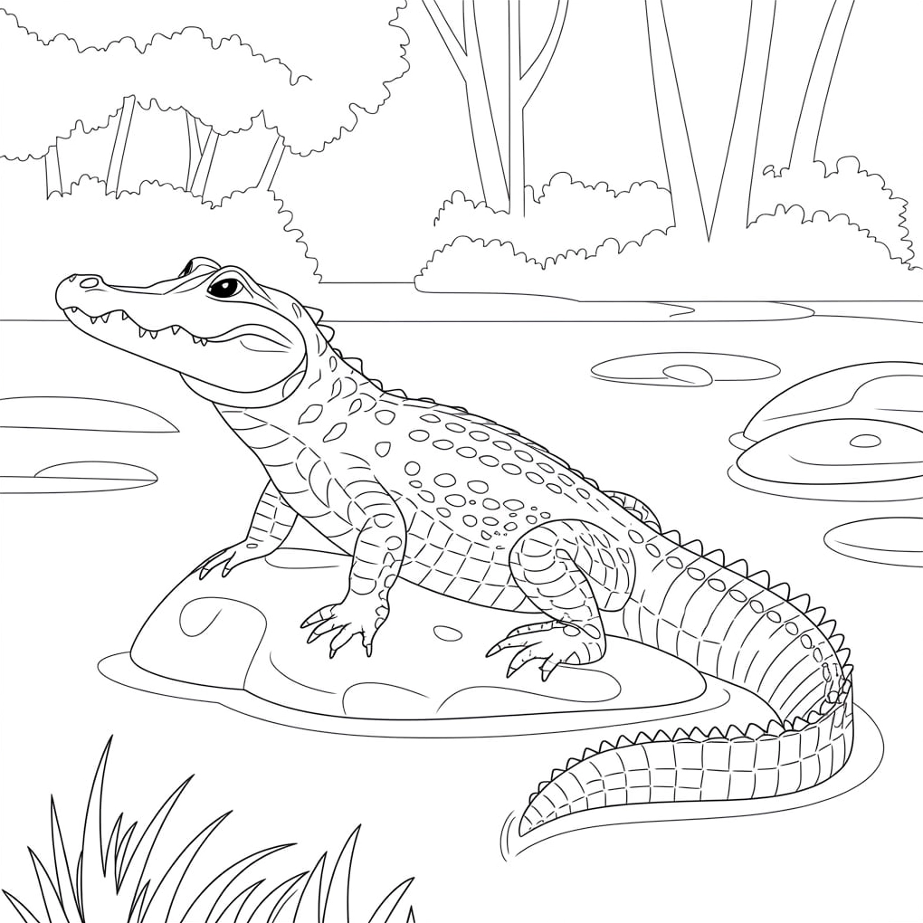 Tranh tô màu cá sấu đang nghỉ ngơi thư giãn